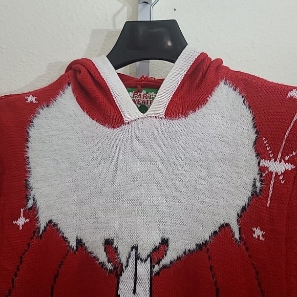 Party Sweater Santa Suit Acrylic Hoodie Size M Fuzzy Beard NEW NWT - Picture 2 of 9